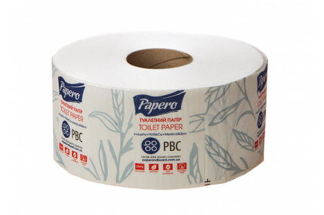 Туалетная бумага целлюлозная двухслойная Джамбо 60м, Papero