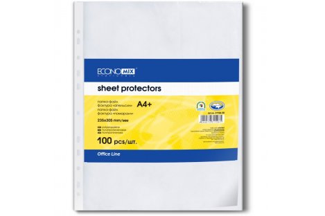 Файлы А4+ 30мкм 100шт матовые, Economix Файлы А4+ 30мкм 100шт матовые, Economix