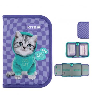 Пенал твердий "Studio Pets" на блискавці 1 відділення 2 розвороти, Kite Пенал твердий "Studio Pets" на блискавці 1 відділення 2 розвороти, Kite