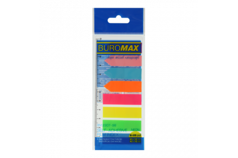 Стикеры-закладки пластиковые 12*45мм 200л 8 цветов ассорти Neon, Buromax