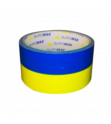 Лента клейкая 48мм*35м упаковочная желто-голубая, Buromax