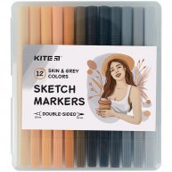 Скетч маркери 12 кольорів "Skin&Grey", Kite