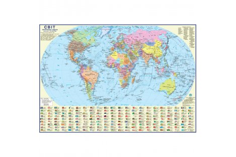 Политическая карта мира 110*77см картонная с планками