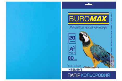 Папір А4  80г/м2  20арк кольоровий інтенсивний світло-синій, Buromax