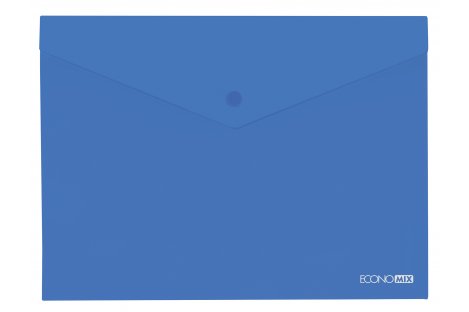 Папка-конверт А4 на кнопке пластиковая прозрачная синяя, Economix