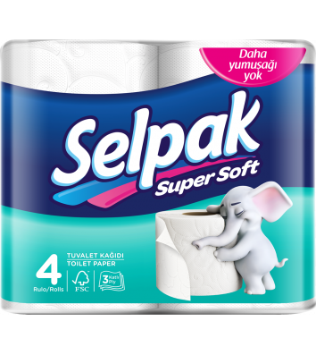 Туалетная бумага трехслойная 4рул/уп Selpak, белая