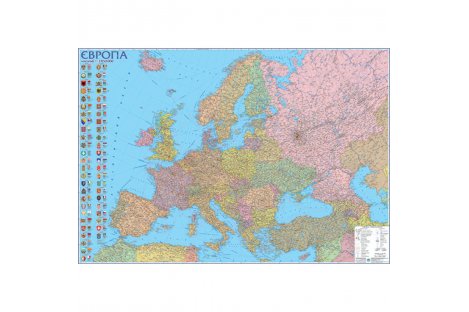 Политическая карта Европы 160*110см ламинированная с планками