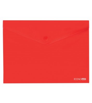 Папка-конверт А4 на кнопке пластиковая прозрачная красная, Economix