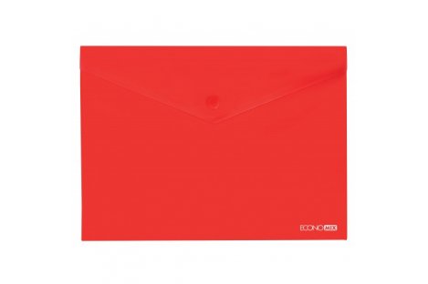 Папка-конверт А4 на кнопці пластикова прозора червона, Economix