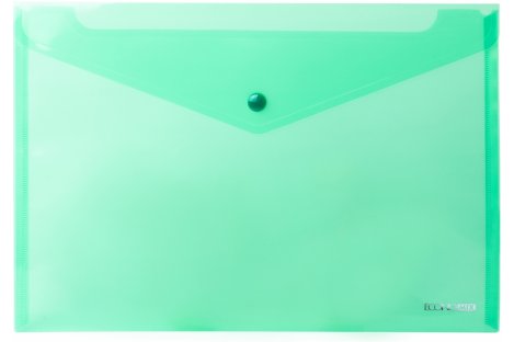 Папка-конверт А4 на кнопке пластиковая прозрачная зеленая, Economix