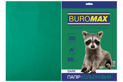 Бумага А4  80г/м2  20л цветная темно-зеленый, Buromax