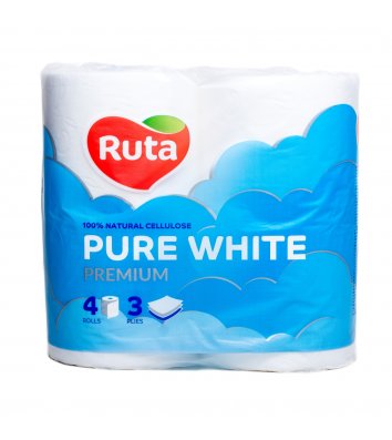 Папір туалетний тришаровий 4рул/уп Ruta Pure White целюлозний білий
