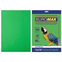 Папір А4  80г/м2  50арк кольоровий інтенсивний зелений, Buromax