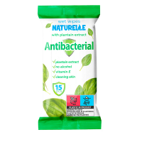 Серветки вологі 15 шт "Antibacterial" з екстрактом листя подорожника, Naturelle