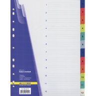 Розділювачі аркушів А4 12  розділів пластикові нумеровані кольорові, Buromax