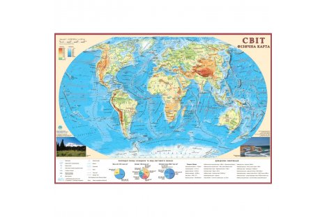 Физическая карта мира 65*45см картонная ламинированная