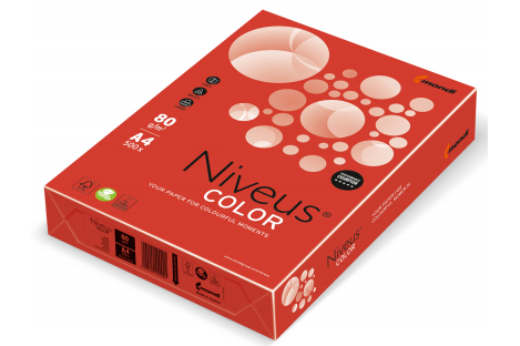Бумага А4 80г/м2 500л цветная Niveus Color, интенсивная красная