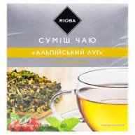 Чай зелений та трав'яний Rioba Альпійський луг з шипшиною в пакетиках 50шт*1.5г