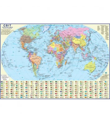 Політична карта Світу 110*77см картонна ламінована
