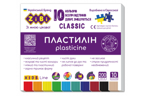 Пластилін 10 кольорів 200г "Classic", Zibi