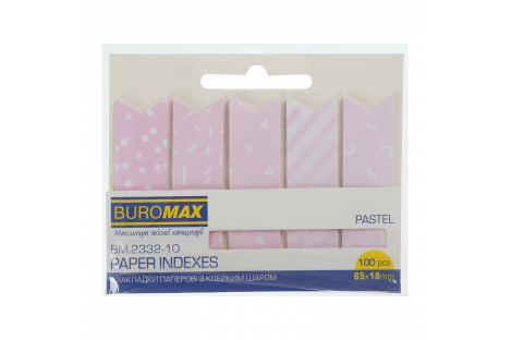 Стикеры-закладки бумажные 18*65мм 100л Pastel розовые, Buromax