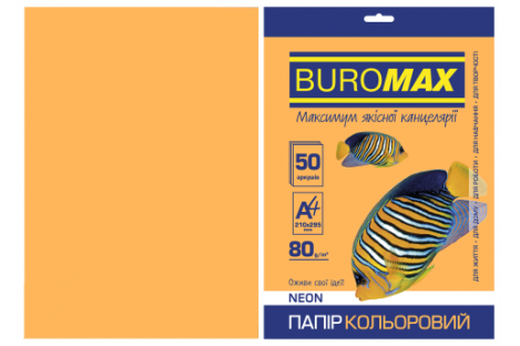 Бумага А4 80г/м2 50л цветная неоновая оранжевая, Buromax