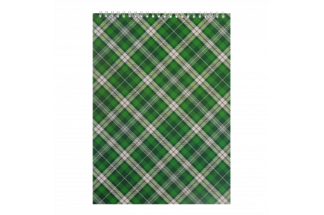 Блокнот А4 48арк клетка Шотландка, верхняя спираль зеленый, Buromax