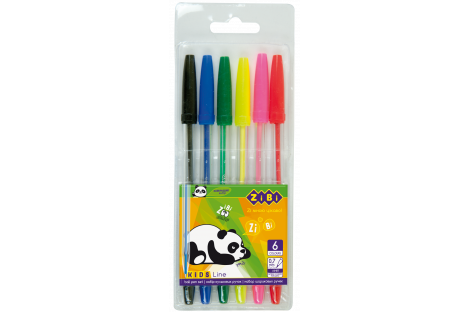 Набір кулькових ручок  6 кольорів 0,7мм, Zibi