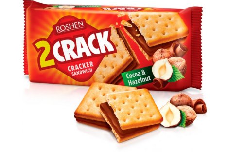 Печенье крекер 2 Crack какао-ореховая начинка 235г, Roshen