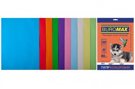 Набор бумаги А4 80г/м2 20л цветной 10 цветов пастельный/интенсивный, Buromax
