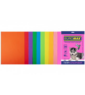 Набор бумаги А4 80г/м2 20л цветной 10 цветов интенсивный/неоновый, Buromax