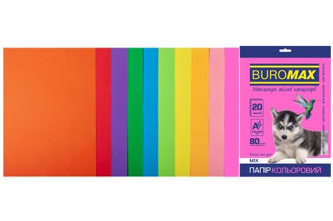 Набір паперу А4 80г/м2 20арк кольоровий 10 кольорів інтенсивний/неоновий, Buromax
