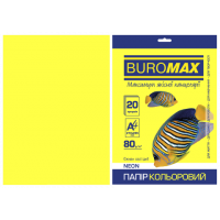 Бумага А4 80г/м2 20л цветная неоновая желтая, Buromax