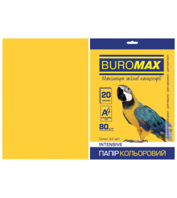 Бумага А4 80г/м2 20л цветная интенсивная желтая, Buromax
