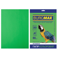 Бумага А4  80г/м2  20л цветная интенсивный зеленый, Buromax