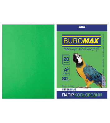 Папір А4  80г/м2  20арк кольоровий інтенсивний зелений, Buromax