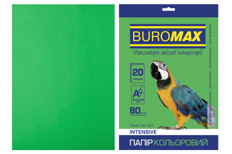 Папір А4  80г/м2  20арк кольоровий інтенсивний зелений, Buromax