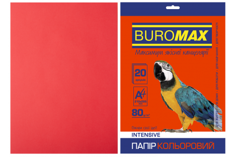 Бумага А4  80г/м2  20л цветная интенсивный красный, Buromax
