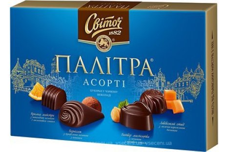 Конфеты Палитра Ассорти в черном шоколаде 200г, Світоч