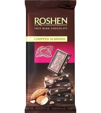 Шоколад черный с миндалем 90г, Roshen