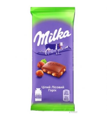 Шоколад молочный с измельченным лесным орехом 90г, Milka