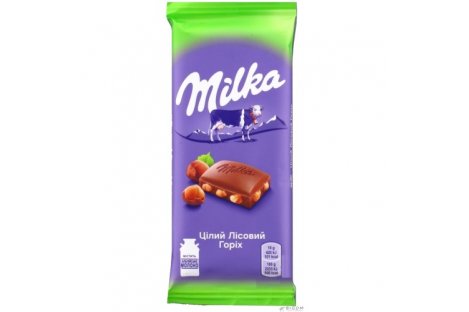 Шоколад молочний з подрібненими лісовим горіхом 90г, Milka