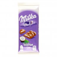 Шоколад молочний Bubbles пористий з кокосовою начинкою 97г,  Milka