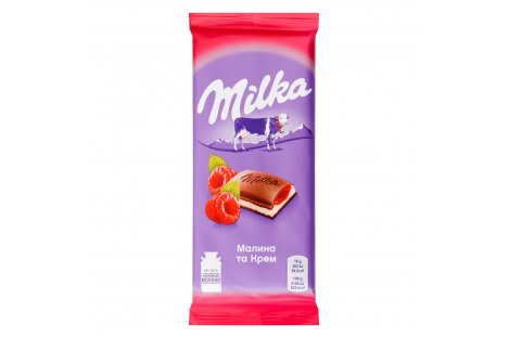 Шоколад молочный с малиново-кремовой начинкой 90г, Milka