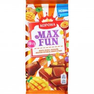Шоколад молочний Max Fun манго ананас маракуйя вибухова карамель та шипучі кульки 160г, Корона