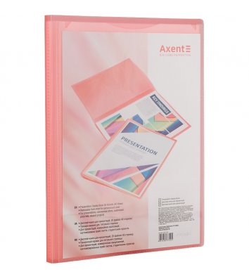 Папка А4 пластиковая с 20 файлами прозрачная розовая, Axent
