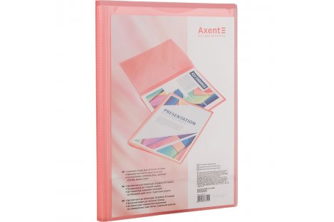 Папка А4 пластиковая с 20 файлами прозрачная розовая, Axent