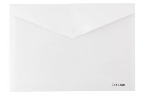 Папка-конверт А4 на кнопке пластиковая прозрачная белая, Economix