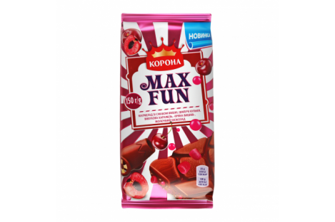 Шоколад Max Fun молочний вишня 150г, Корона
