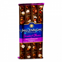 Шоколад Fruits & Nuts молочный с миндалем лесными орехами клюквой 90г, Millennium